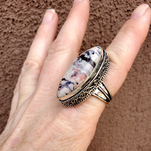 New Pink Brecciated Mookaite 925 Silver Ring. - Picture 11 of 12